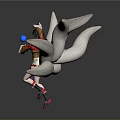 Mythical Game and Movie Character With Nine White Tails Red Gold Outfit Long Black Hair And Blue Orb