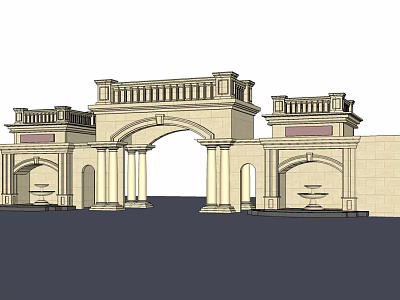 Classical Entrance Gate With Arched Design Symmetrical Structure And Ornate Columns 3d model