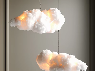 Two Cloud Shaped Pendant Lights With Warm Yellow Glow For Indoor Ambiance Design 3d model
