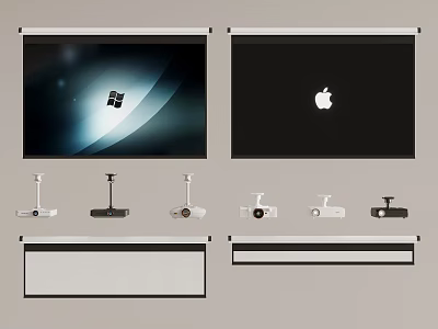 Projection Monitoring System With Projector Screens And Different Projector Types 3d model