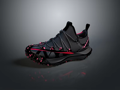 Modern Black Gray Athletic Shoes with Pink Accents Straps and Textured Sole for Daily Wear 3d model