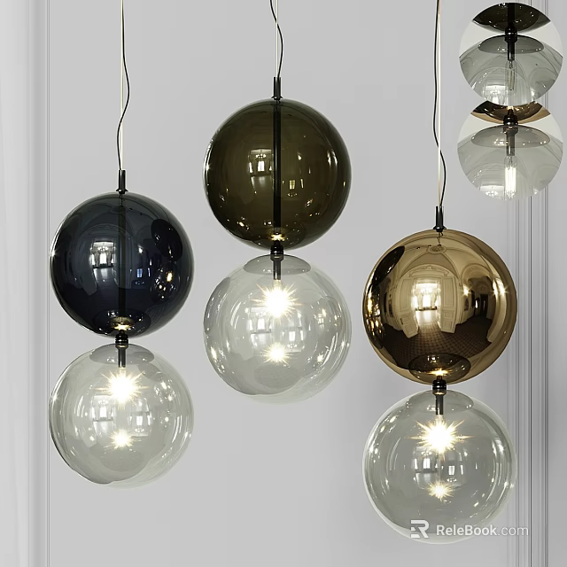 Collection Of Modern Spherical Pendant Lights In Transparent Gold And Dark Brown 3d model 