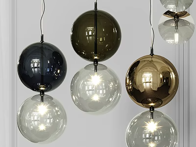 Collection Of Modern Spherical Pendant Lights In Transparent Gold And Dark Brown 3d model