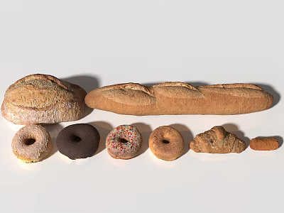 Assorted Baked Goods Including Bread Donuts And Pastries 3d model