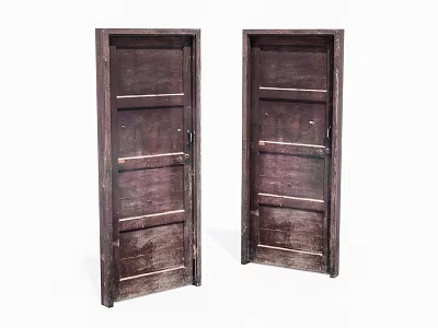 Two Classic Wooden Swing Doors in Vintage Dark Brown with Horizontal Panels 3d model