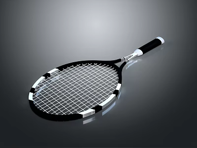 Professional Black And White Tennis Racket With Durable Frame And Grip 3d model