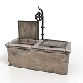 Ancient Stone Sink with Rustic Wooden Cover and Metal Pump Mechanism
