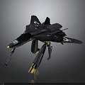 Black Fighter Aircraft with Pirate Skull Crossbones Symbols and Yellow Accents in Futuristic Design