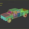 Detailed Turquoise Pickup Truck Model On Dark Background With Reflection