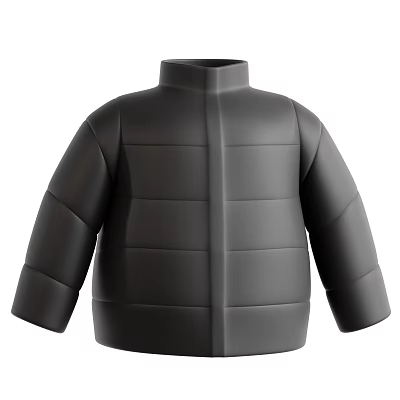 Stylish Black Puffer Jacket with Stand Up Collar and Quilted Design 3d model