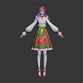 Festive 3D Female Character With Purple Hair Red Hat Green Bow And Red Plaid Skirt