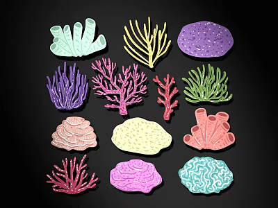 Colorful Coral Shaped Wall Decor With Various Colors And Decorative Designs 3d model