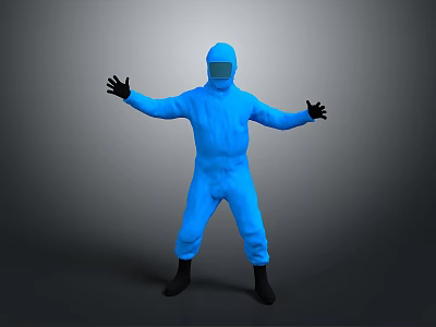 Blue Full Body Protective Suit With Hood Gloves And Black Boots 3d model