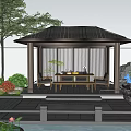 Chinese Style Courtyard Landscape Featuring Rockery Stones Traditional Pavilion and Greenery
