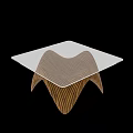 Square Coffee Table With Transparent Glass Top And Wooden Wavy Base Design