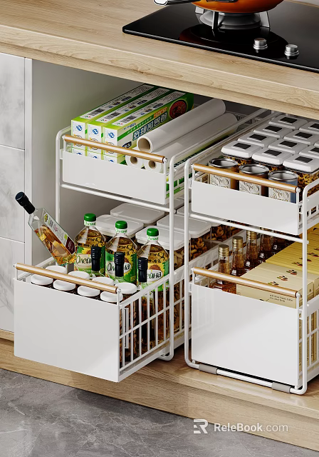 Kitchen Cabinet Efficient Storage With Organized Items 3d model