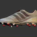 Silver Soccer Cleats With Red Laces Striped Upper And Studded Sole Design