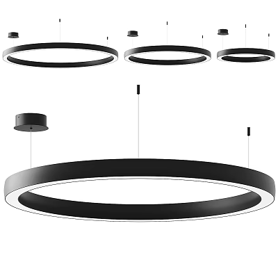 Contemporary Black Circular LED Chandelier with Minimalist Suspended Design and Modern Lighting 3d model