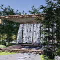Tranquil Park Landscape Featuring Bamboo Pavilion Hanging Curtains Bamboo Grove Lanterns And Stone Pathway
