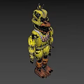 Yellow Duck Like Horror Game Character With Sharp Teeth Purple Eye And Lets Eat Vest