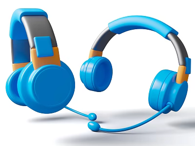 Blue Over Ear Headphones With Microphone Stylish Design For Music Enjoyment 3d model