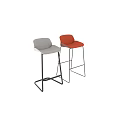 Modern Bar Stools With Gray And Orange Fabric Seats And Black Metal Frames