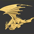 Game Movie Character Golden Dragon Mythical Statue with Detailed Wings and Shiny Metallic Finish