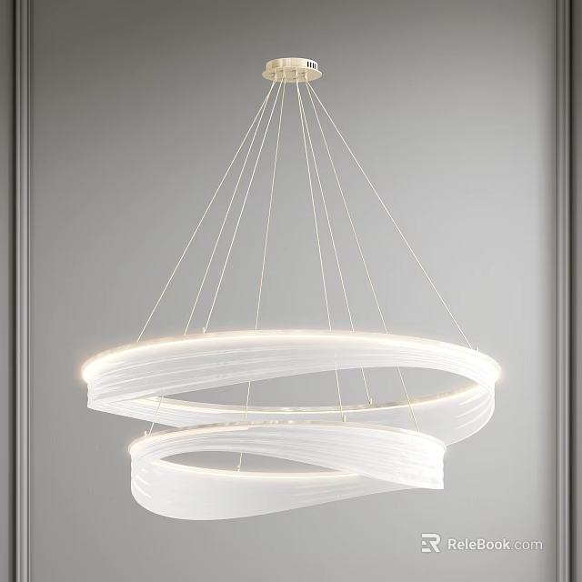 Modern Double Layered White Circular Chandelier With Soft Lighting For Interior Decor 3d model 