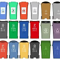 Public Trash Bins In Various Colors For Waste Separation And Recycling