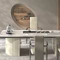 Elegant Modern Tea Table And Chairs With Marble Surface And Light Colored Seats In Bright Space 3d model