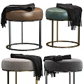 Modern Ottoman Stools With Leather Velvet Upholstery Metal Legs Fringe Blanket In Brown Teal Gray