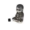 Silver Buddha Sculpture Carving in Sitting Posture with Small Black Cube