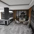 Modern Traditional Hotel Lobby Interior With Marble Floor Reception Desk And Decorative Pillars