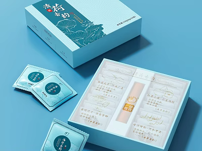 Light Blue Daily Essentials Gift Box With Individual Sachets And Skincare Product Set 3d model