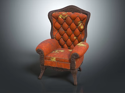 Vintage Orange Diamond Tufted Single Sofa With Wooden Frame And Classic Design 3d model