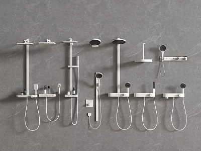 Modern Bathroom Shower Systems with Various Styles Displayed on Gray Wall 3d model