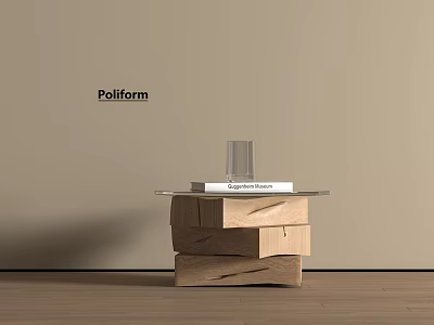 Poliform Side Table With Wooden Stacked Base And Clear Glass Top Decorative Books 3d model