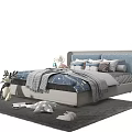 Cozy Kids Bed with Blue Upholstered Headboard Star Patterned Blanket and Deer Plush Toy