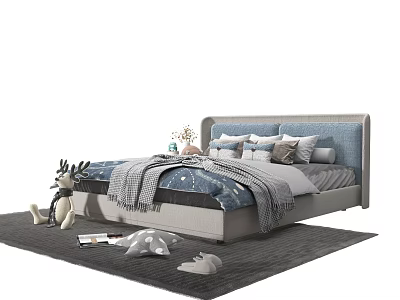 modern children's bed double bed bedside table boy bed girl bed 3d model