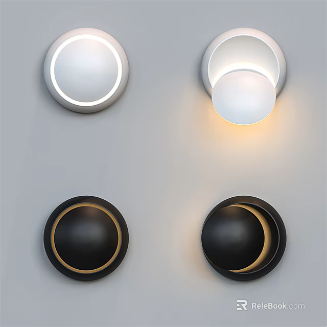 Modern Round Wall Lamps White and Black with Illuminated Contemporary Design 3d model 