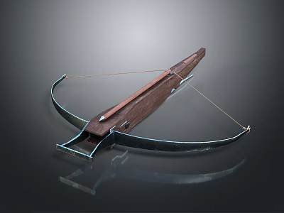 Detailed Wooden Crossbow With Metal Frame Taut Bowstring And Arrow Groove Design 3d model
