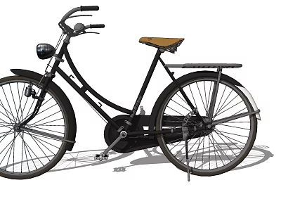 Vintage Black Bicycle With Brown Leather Seat And Front Headlight 3d model