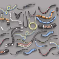 Assorted Colored Cables And Wires With Various Shapes Connectors And Coiled Designs