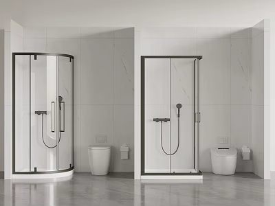 Modern Bathroom With Glass Shower Enclosure And Stylish Shower Head On Tiled Walls 3d model