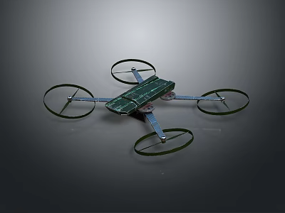 Four Propeller Quadcopter Drone With Green Body And Blue Frame Design Structure 3d model