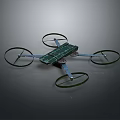 Four Propeller Quadcopter Drone With Green Body And Blue Frame Design Structure