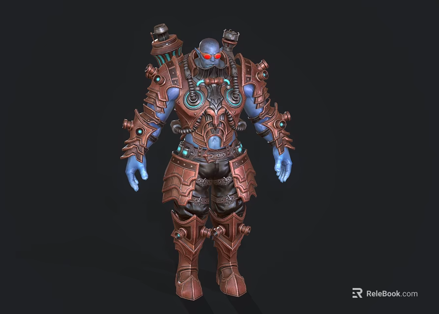 Game Movie Character With Copper Blue Armor And Mechanical Warrior Design 3d model 