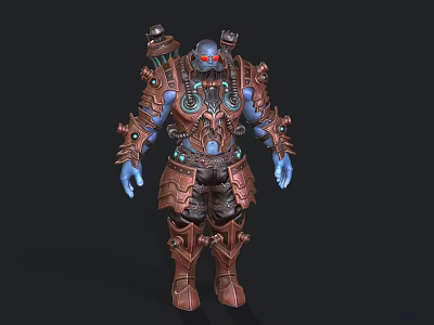 Game Movie Character With Copper Blue Armor And Mechanical Warrior Design 3d model