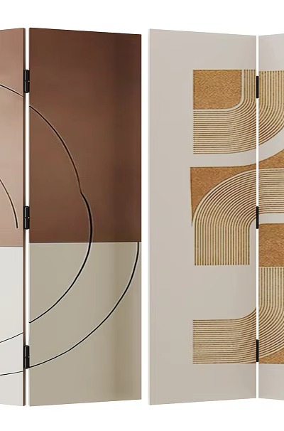 Modern Geometric Decorative Room Divider With Brown Beige And Gold Patterns And Black Lines 3d model