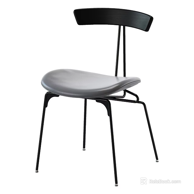 Modern Single Chair with Gray Leather Seat and Black Metal Frame 3d model 